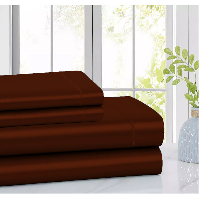  Rose Collection Luxury & Silky 4-Piece Satin Sheet Set - 6 Colors, Full, Brown