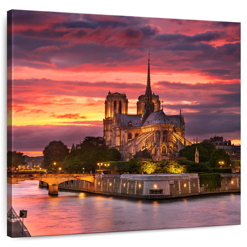 Nicci Notre Dame Cathedral Sunset Sky, 30" H x 30" W