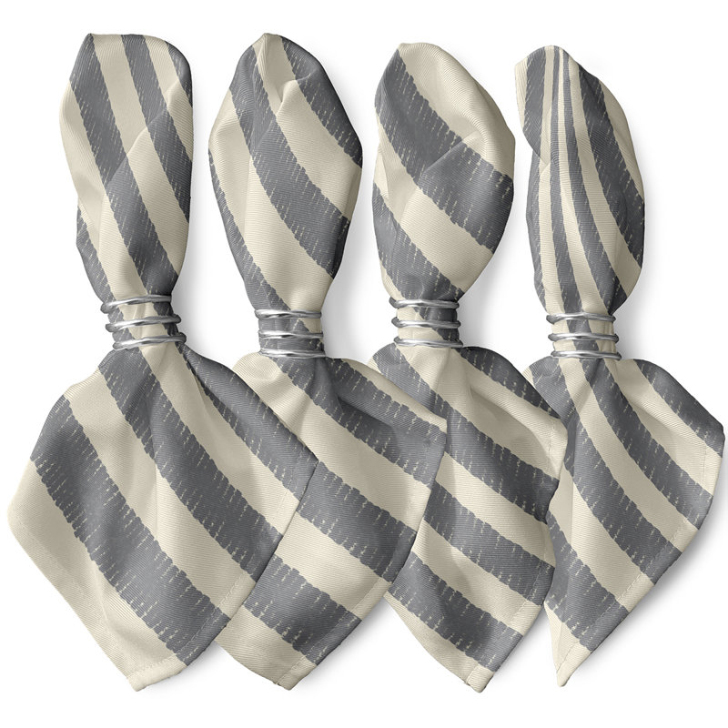 Lourenco Polyester Striped Square Napkin, Grey/Cream