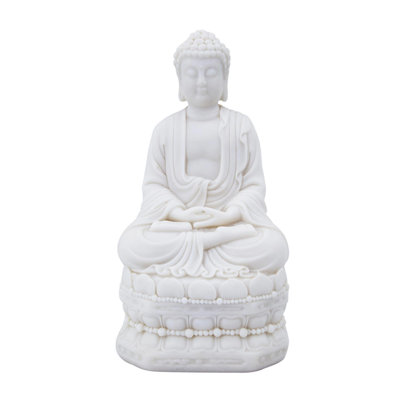 Set of 1 White Sitting Buddha Statue, 11.8 Inch Resin and Stone Blend Decorative Figurine for Global Inspired Home Decor