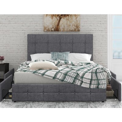 Red Barrel StudioÂ® Platform Bed Frame With 4 Drawers Storage And Headboard, Square Stitched Button Tufted Upholstered Mattress Foundation With Wood S -  81D1F5DDD4D14F36B377752A8ED8FA7C