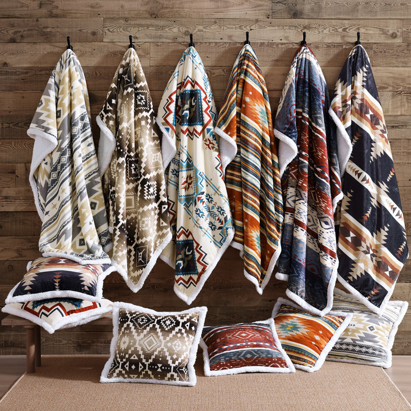 Campfire Sherpa Fleece Southwestern Throw Pillows, 18x18 inch