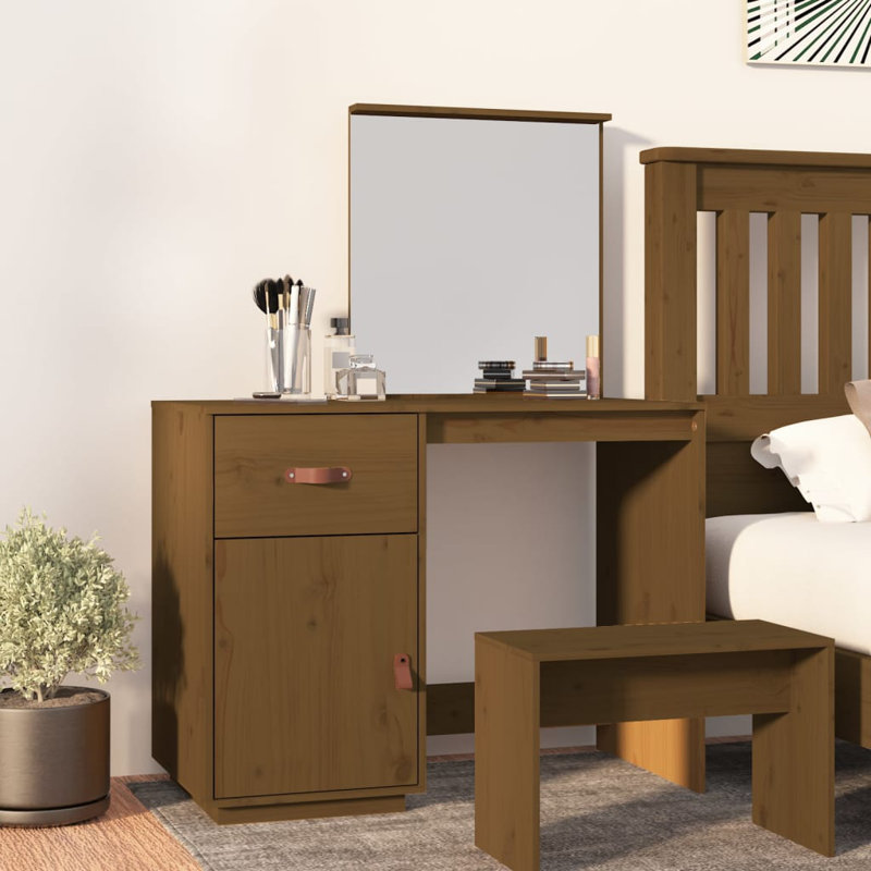 Niel Dressing Table with Mirror, Honey Brown