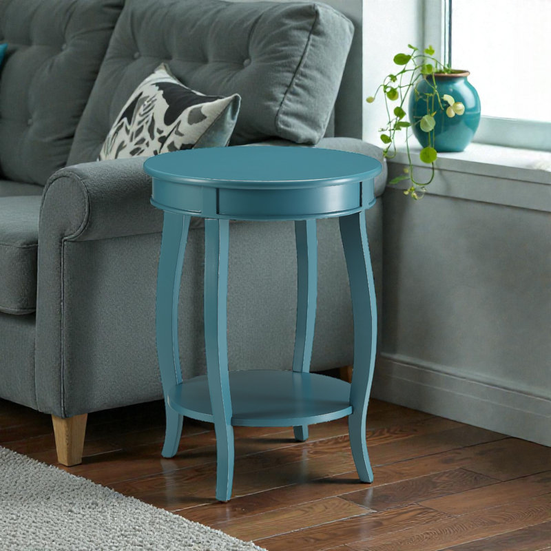 Teal Accent Table With Bottom Shelf, Classic Side Table With Open Storage, Teal