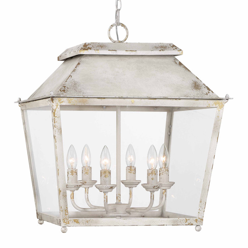 Luminaire suspendu 6 lumières Aramie en ivoire antique avec verre transparent, Ivoire antique