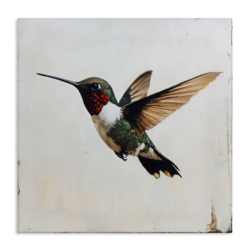 Colibri sur toile rustique vieillie, design par Creative Studio, H 17 po x l 17 po