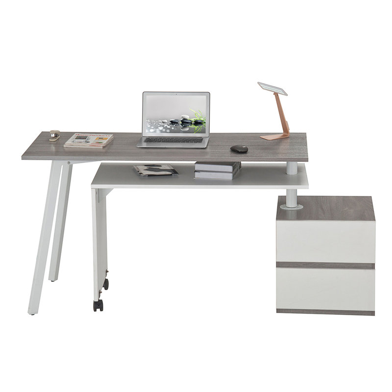 Bureau, bureau en L, bureau d'ordinateur, bureau d'écriture, bureau en bois, bureau moderne, gris