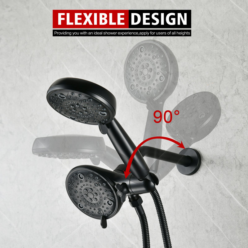 Pomme de douche double combinée avec douchette S4367k-mb - 8 modes de jet réglables, finition noir mat, système de bras de douche avec tuyau en plastique facile à nettoyer et sans enchevêtrement