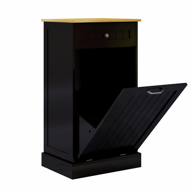Armoire à déchets inclinable à un tiroir et un compartiment, Noir