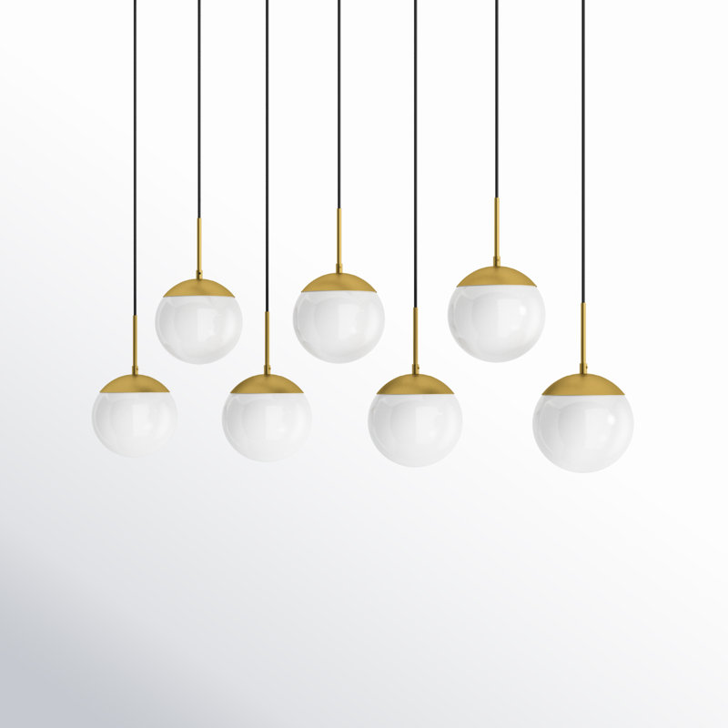 Luminaire suspendu en forme de globe à 7 lumières pour îlot de cuisine Yearby, Laiton, Blanc givré