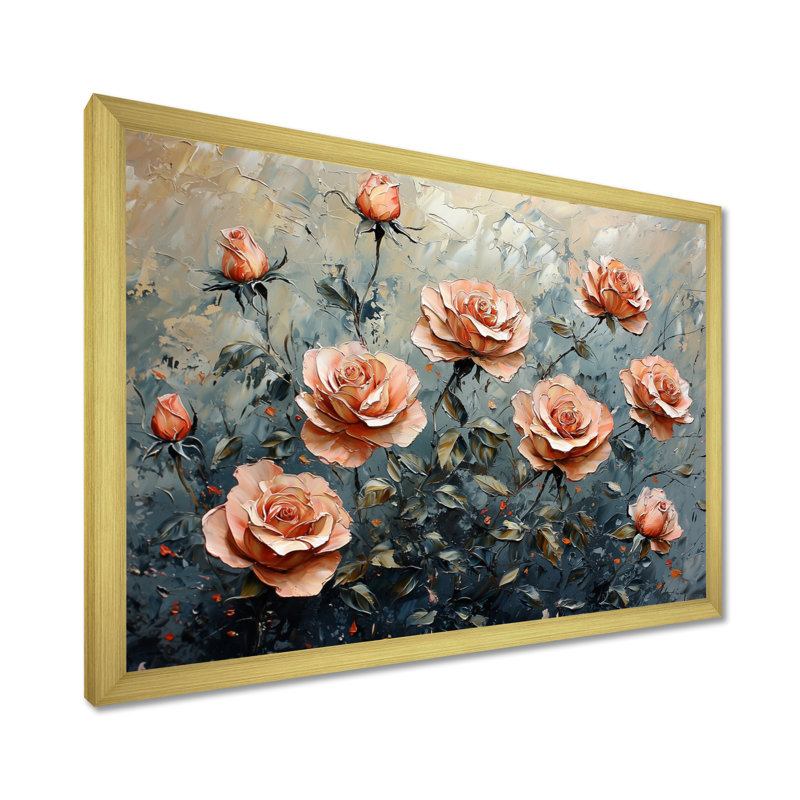 Fleurs roses, parfum de sérénité II - Roses, art mural, H 24 po x l 32 po, Picture Framed, Doré