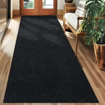 Runner Rugs for Hallway or Kitchen with Rubber Backing, Black 4'x48'