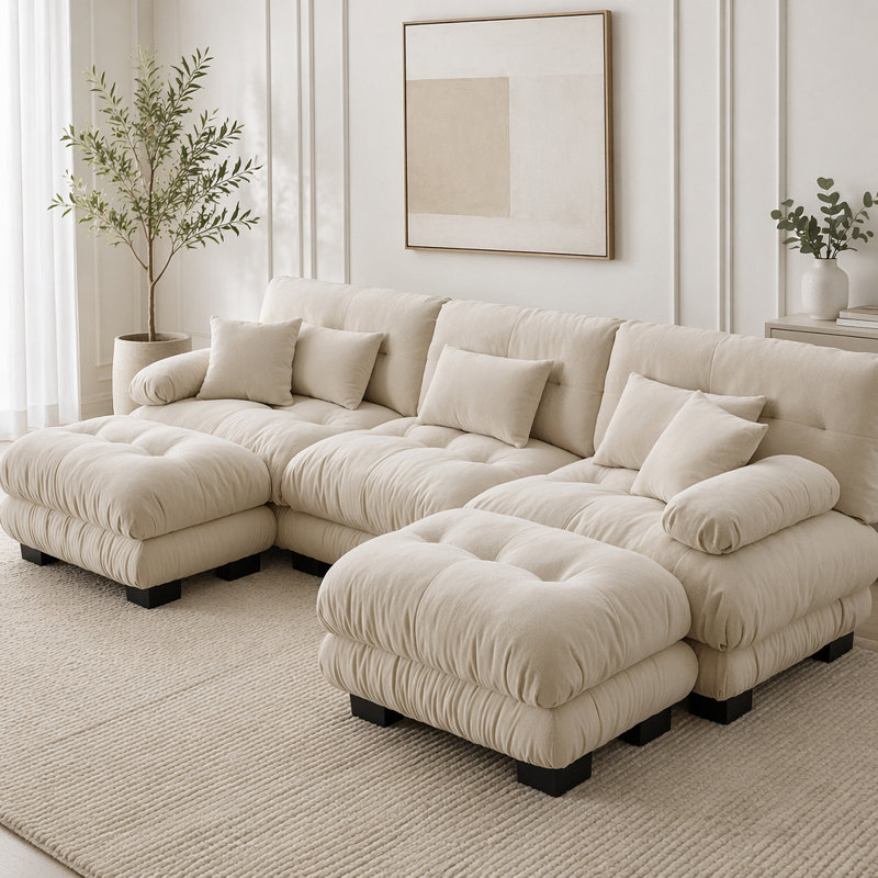 Canapé Cloud, canapé en chenille, Café léger + 3 sièges + 2 chaises