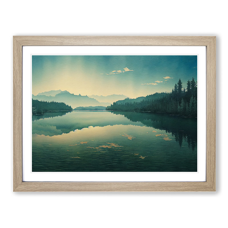 Mountain Lake Watercolour Vol.1 - Framed Print, 46cm H x 64cm W x 2cm D, Oak Framed