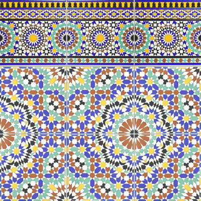 Carrelage mural en céramique bleu / rouge / vert à bordure cenefa 8 po x 8 po Sevillano