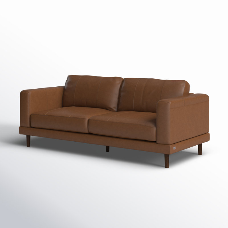 Fulks 84'' Leather Sofa, Tan Genuine Leather