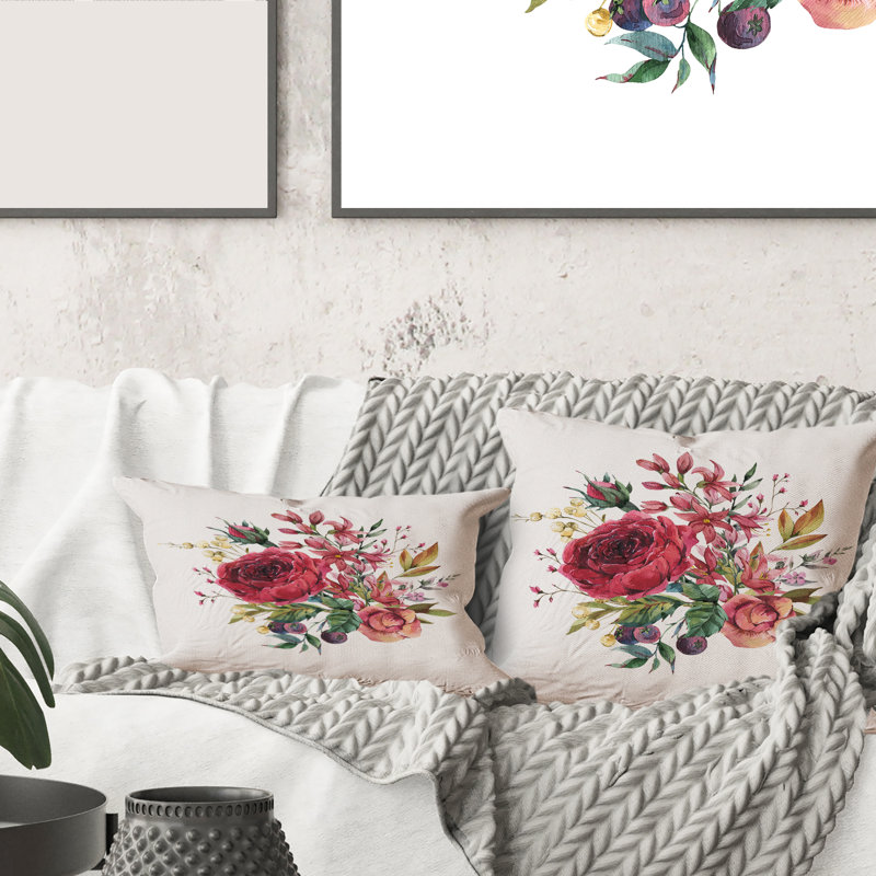 Coussin Rectangle, rétro bourgogne et fleurs sauvages