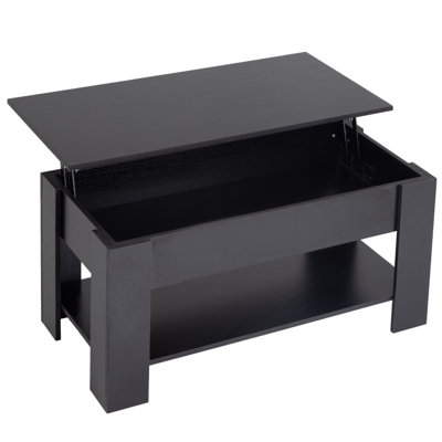 Table basse à plateau relevable avec compartiment caché et tablette de rangement pour table de salon en bois