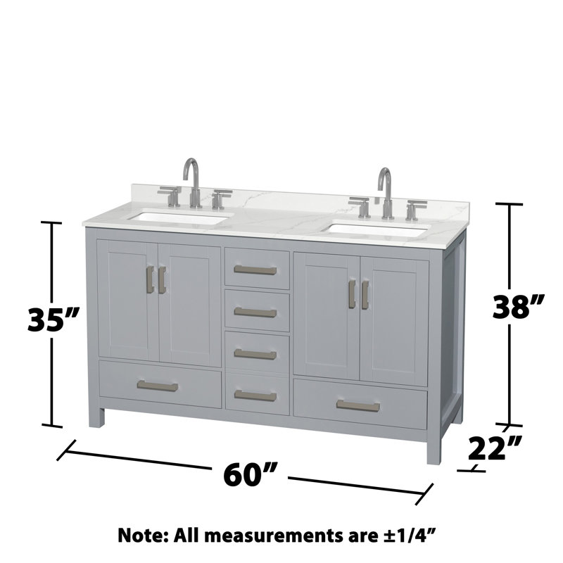 Sheffield 60" Freestanding Double Bathroom Vanity with Quartz Top with 58" Mirror, Giotto Quartz, Gray, Chrome