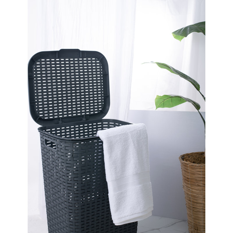 Plastic Laundry Hamper with Handles, Gray
