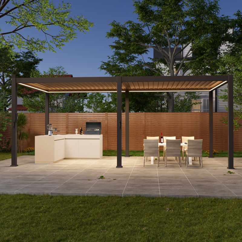 Metal Louvered Pergola with Solar LED, 10 Ft. x 20 Ft.	