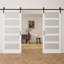 Portes coulissantes de style grange à 5 carreaux en verre trempé dépoli blanc apprêté, 84 po H x 72 po L, avec trousse de quincaillerie d'installation et fermeture amortie (2 portes)-117479983-117479984