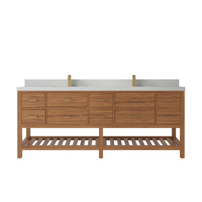 Parker Teak 84'' Double Bathroom Vanity with Quartz Top