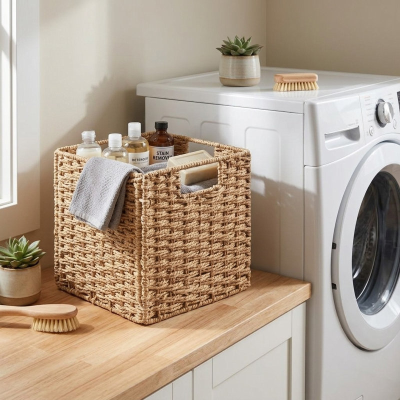 9" Wicker Paper Rope Storage Baskets Set