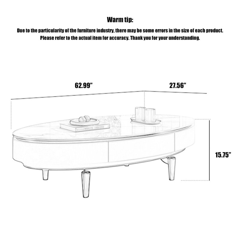 Table basse moderne minimaliste ovale en ardoise, H 15,75 po x L 62,99 po x l 27,56 po