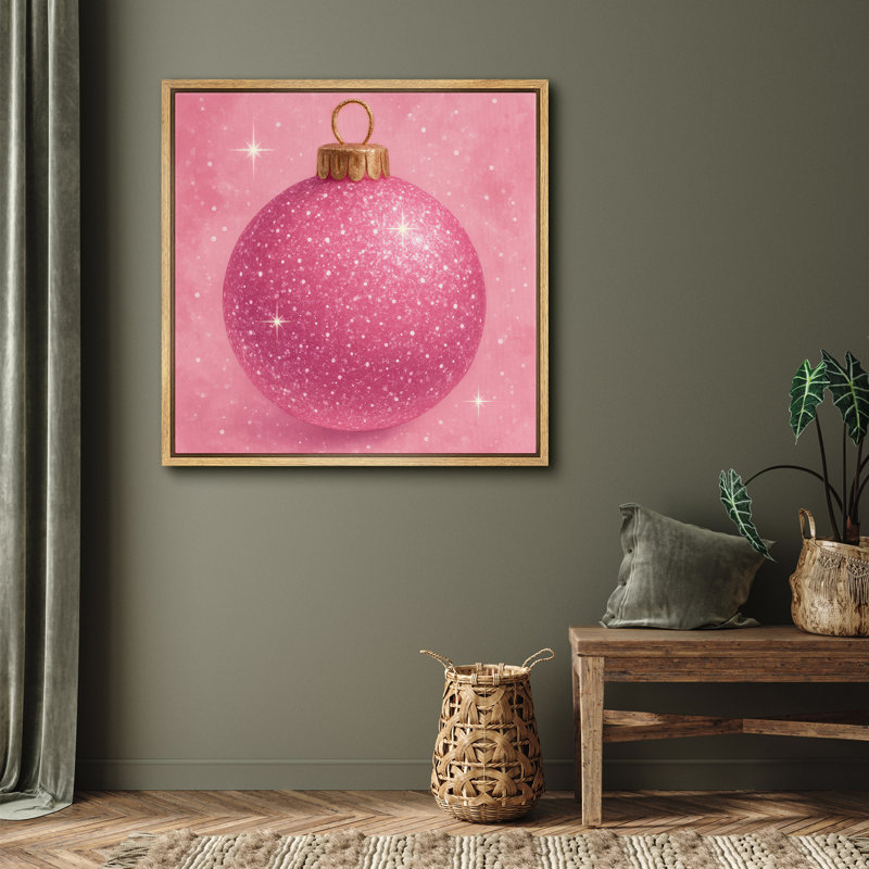 Ornement de paillettes roses sur fond doux rosé - impression d'art sur toile encadrée, Cadre flottant naturel