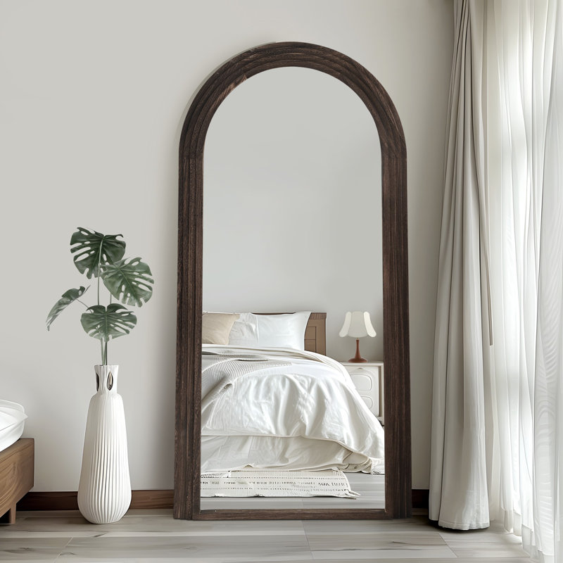 Arch Full Length Wall Mirror with Multi-step Wood Frame, Charcoal