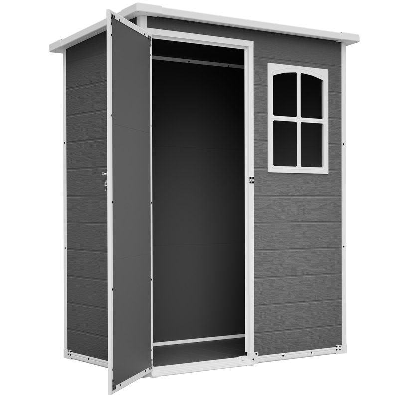 5x3ft Gray Resin Outdoor Storage Shed With All - Weather Protection And Reinforced Structure, For Patio Use Translucent Window Stable Hinges, Utility Room In Backyard