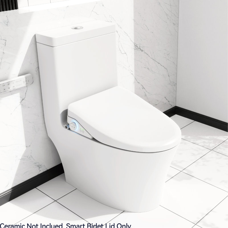 Siège de toilette de bidet chauffant avec commande à bouton latéral - buse autonettoyante, température de l'eau réglable, fermeture silencieuse, couvercle automatique, option d'hygiène