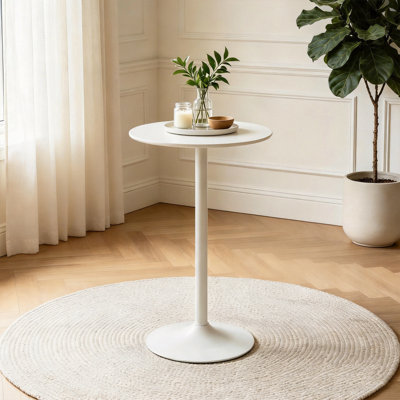 Table de bar ronde blanche, table de salle à manger moderne, table de salle à manger, plateau en panneau de fibres à densité moyenne et base mate peinte en fer, table de salle à manger ronde, table basse de salon médiéval (24 pouces), cuisine familiale, petit espace