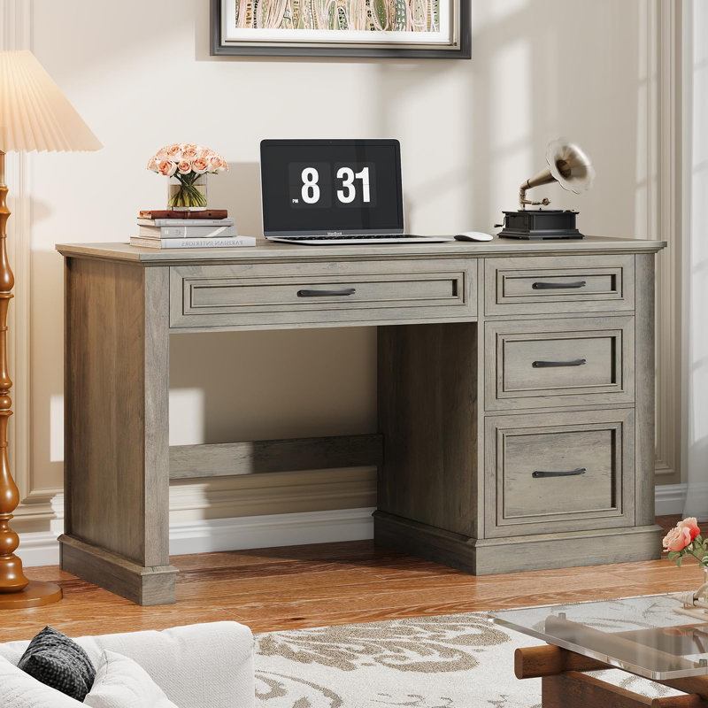 Farmhouse 47" Executive Desk With Charging Station, Gray