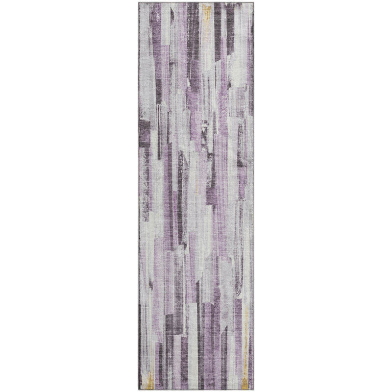 Premium Machine Washable Mayfield AMF2255 Striped Rug, 2'3" x 7'6" Runner, Lavender