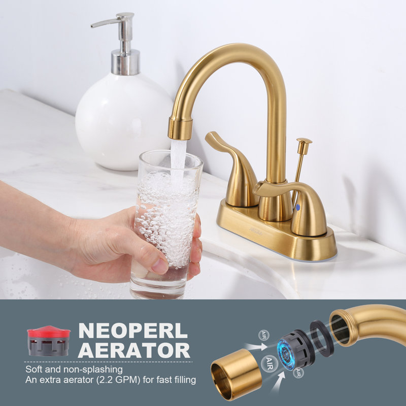 Brushed Gold Double Handle High Arc Bathroom Faucet