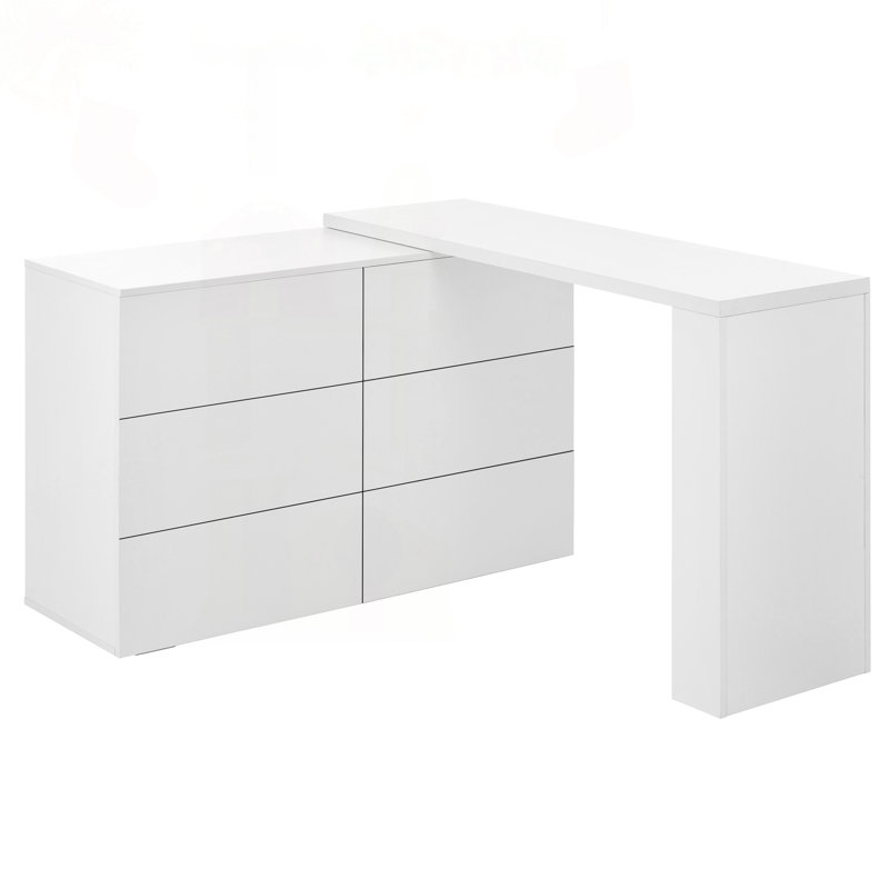 Commode de salle de bain en L à 6 tiroirs avec bureau