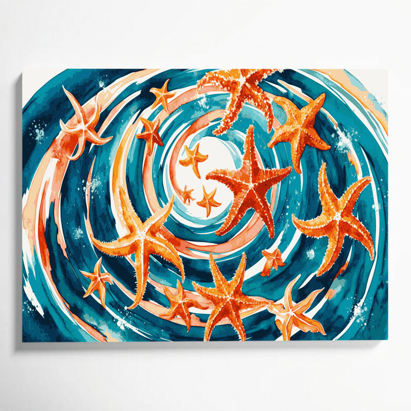 Nautique, étoile de mer, toile bleue, art mural, H 11 po x l 14 po
