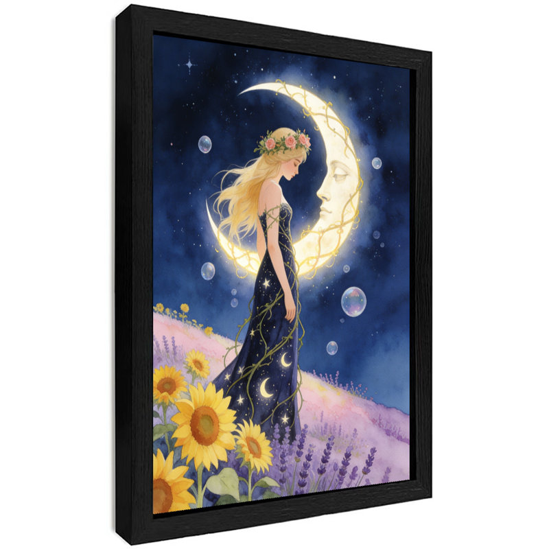 Reproduction encadrée noire, déesse de la lune, art mural Myths and Legends, H 25 po x l 17 po