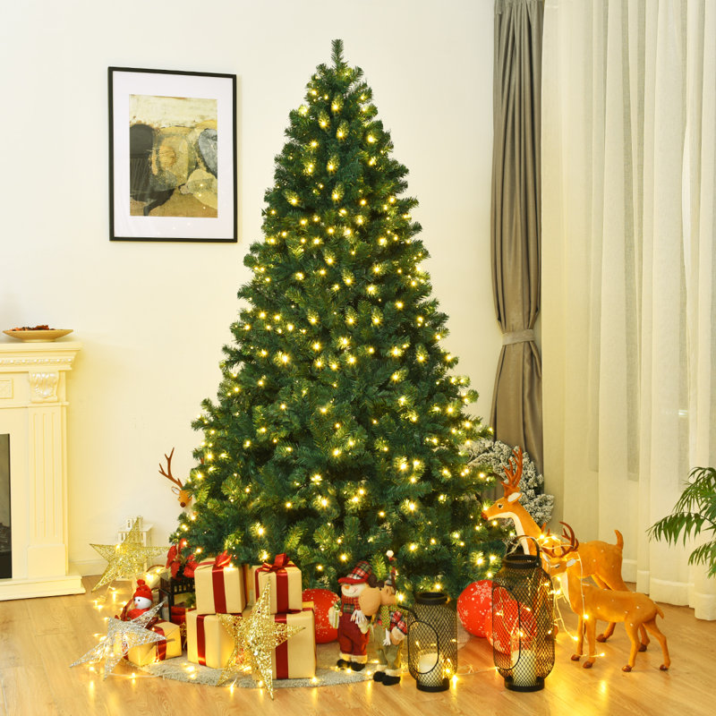 Green Pine Lighted Artificial Pine Christmas Tree, 7.5' H