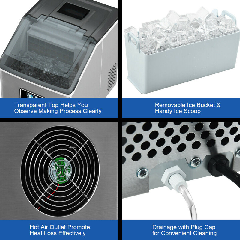 Silver Stainless Steel Portable Ice Maker with LCD Display