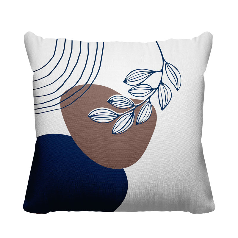 Coussin intérieur / extérieur Lupita, L 17 po x H 17 po, Nu / bleu marine
