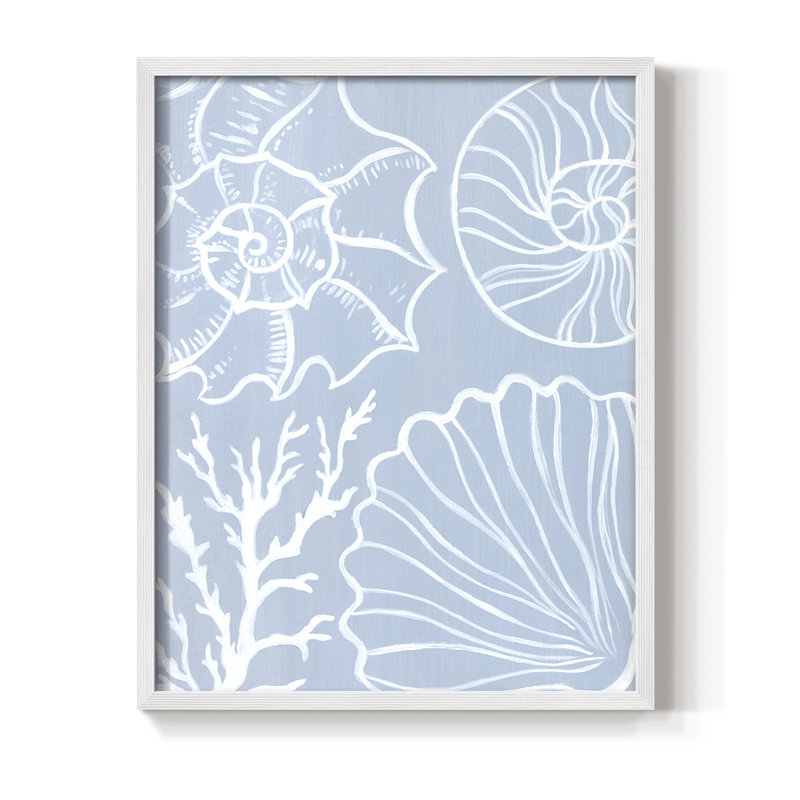 «Shell Silhouettes I», reproduction encadrée - bois massif, H 11 po x l 9 po, Blanc