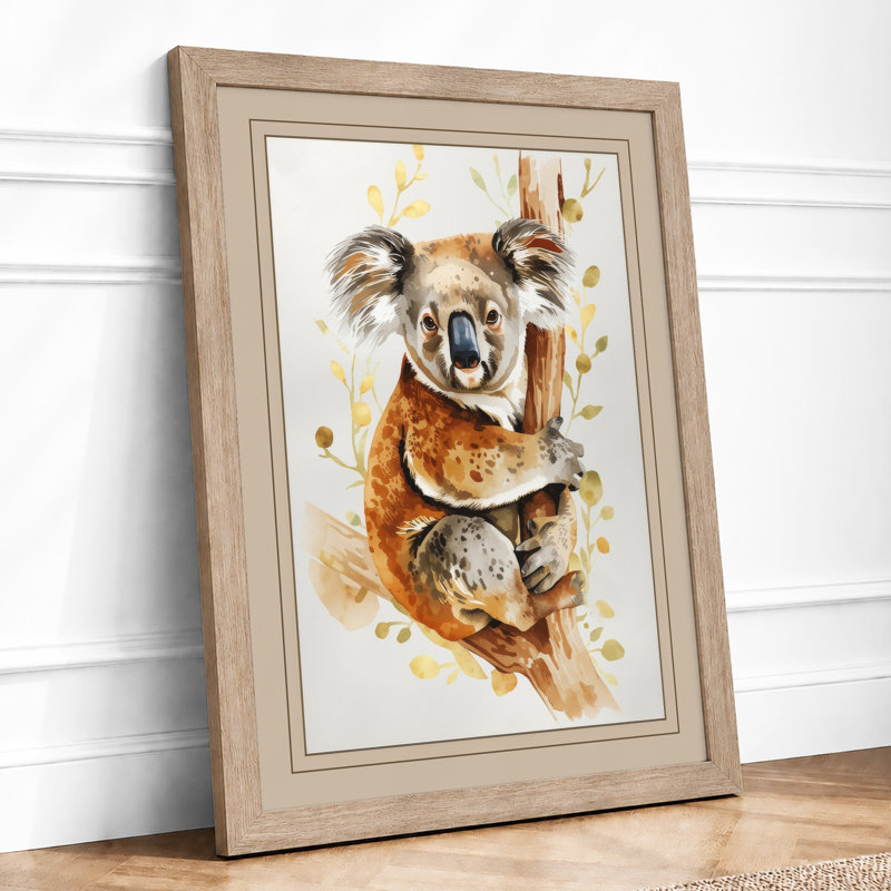 Koala on Branch Boho - Framed Print, A2 - 59.4 x 42.0 cm, Oak