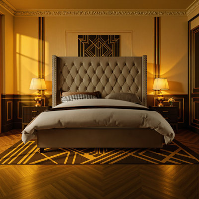 Dulane Velvet Upholstered Sleigh Bed with Scroll Wingback Headboard