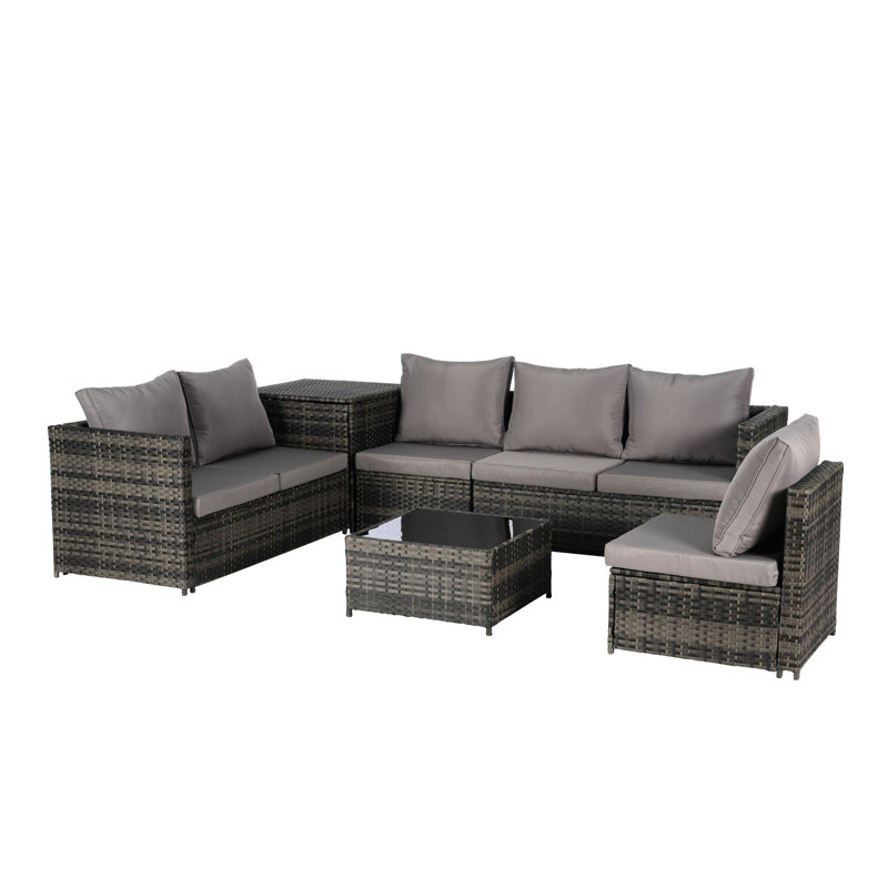 6 Outdoor Collection - Sectional With Quick-Dry Foam Superior Materials And Craft, Dark Gray