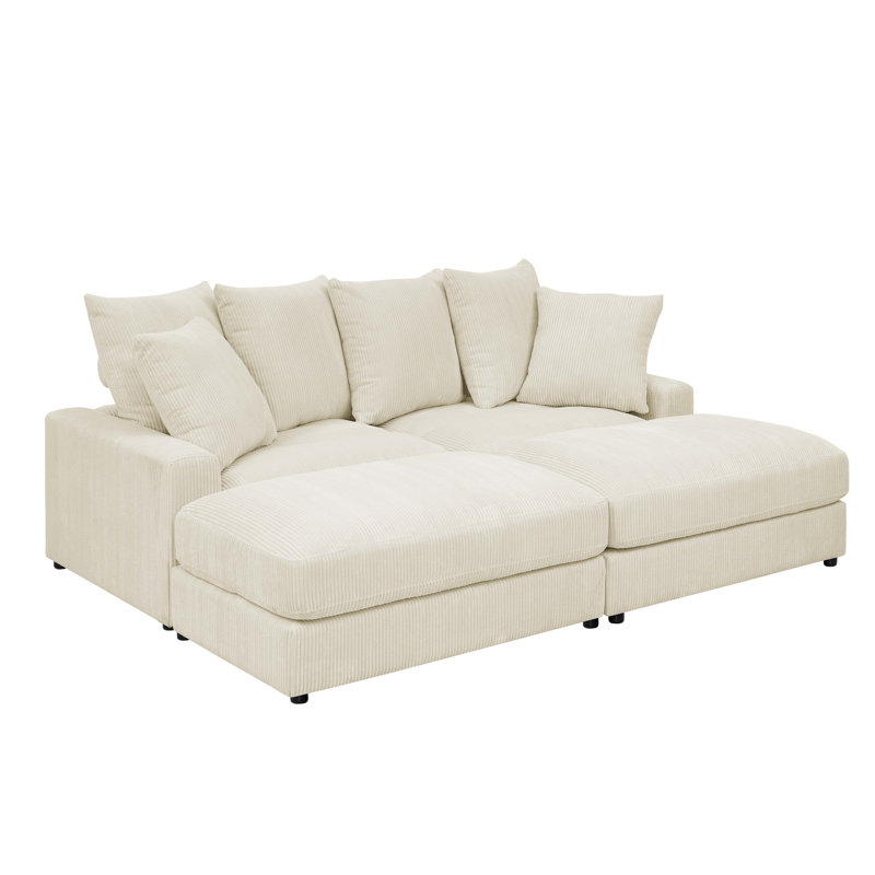 Canapé modulaire réversible de 89 po avec repose-pieds Arzuaga, Ivoire ivoire, Noir, Plastique