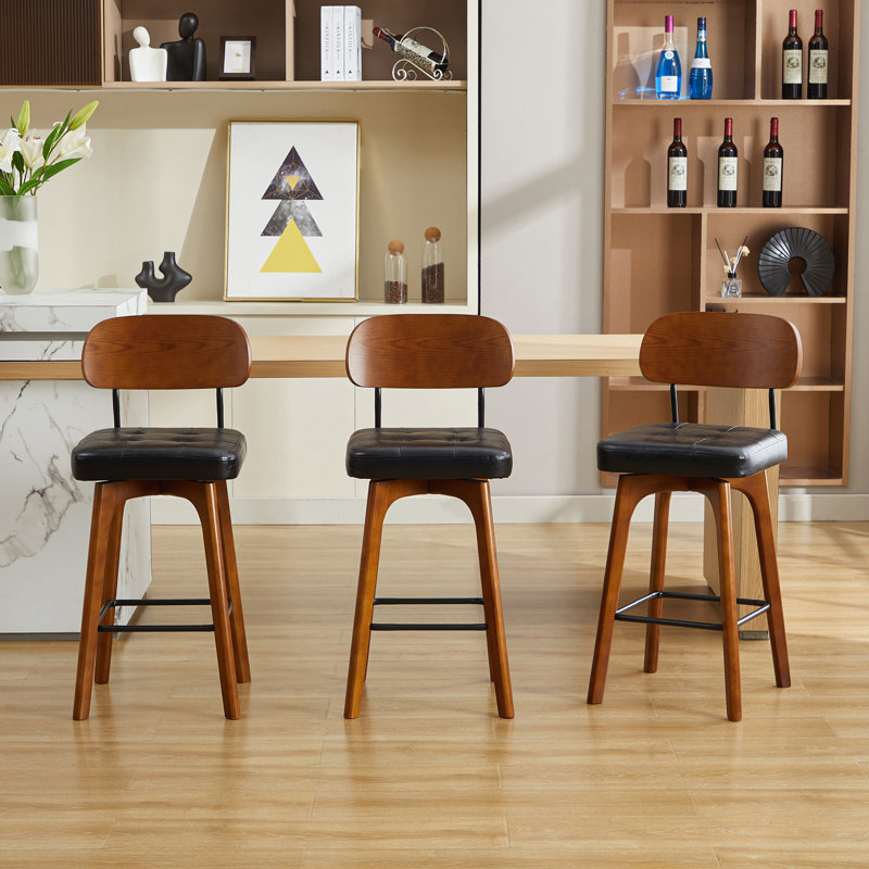 Tabouret de comptoir pivotant Ikhlas, Siège noir / cadre brun, 3, Tabouret de comptoir (siège d'une hauteur de 26 p