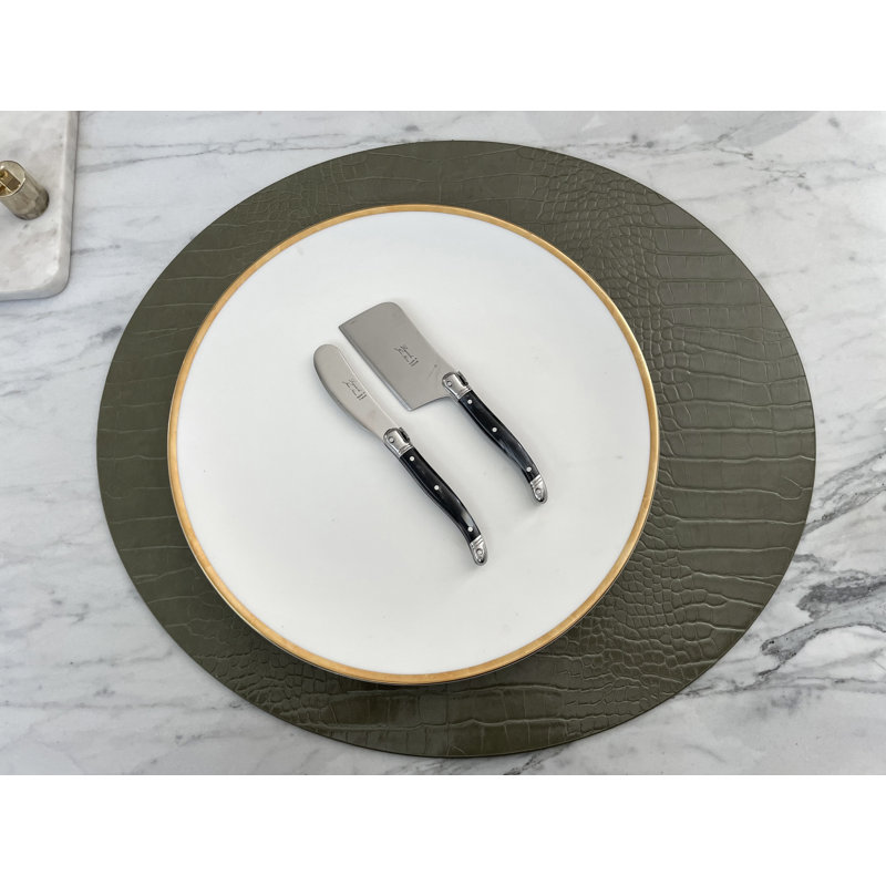 Dovi Faux Leather Round Placemats, Olive
